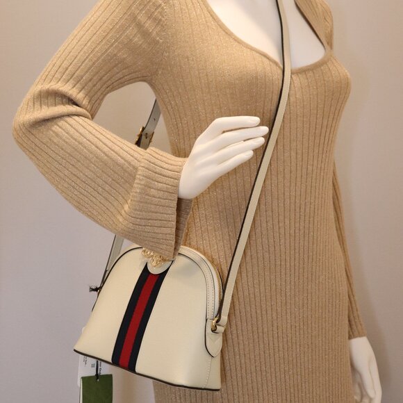 *NEW* Gucci Ophidia Dome Sherry Leather Web Stripe Cream White - Picture 14 of 14